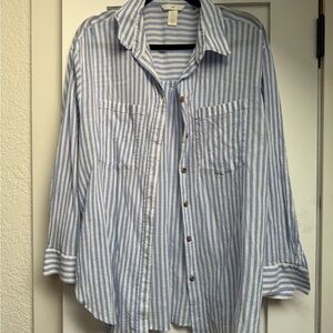 H&M Light Blue and White Striped Shirt